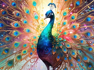 Fototapeta premium an illustration of a sparkling peacock