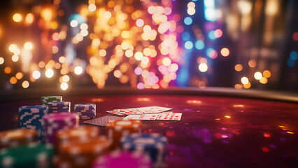 Fototapeta premium Dramatic Poker Scene: Cards, Chips, and Avant-Garde Players in Action