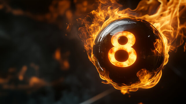 Eight Ball in fire burning in the air