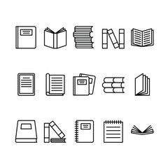 Set of book outline icon style	
