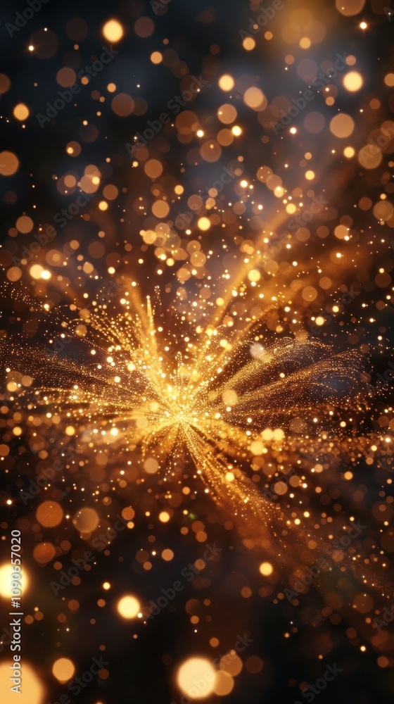 Poster abstract background with golden lights and a burst of glowing particles.