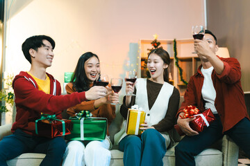 drinks and conversation, social gathering and get together at Merry Christmas young people, group...