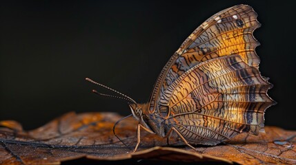 Close-up of a Striped Butterfly Resting on a Leaf