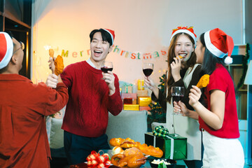 drinks and conversation, social gathering and get together at Merry Christmas young people, group...