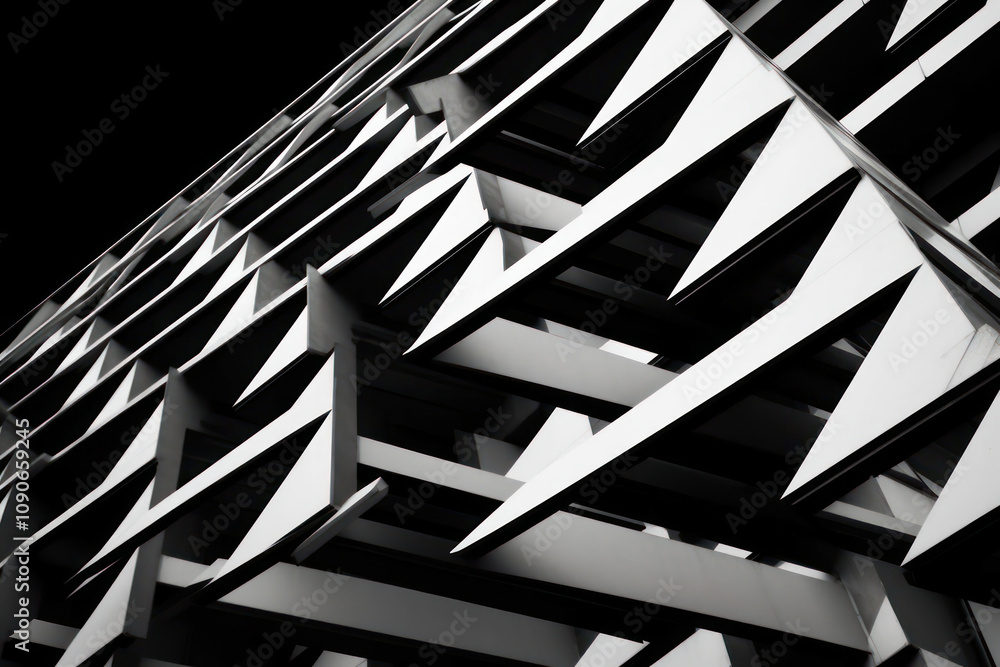 Poster abstract close-up of modern architectural structure featuring bold geometric shapes and angled lines