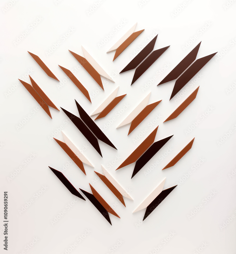 Poster abstract geometric composition featuring various shapes in contrasting tones of brown, white, and cr