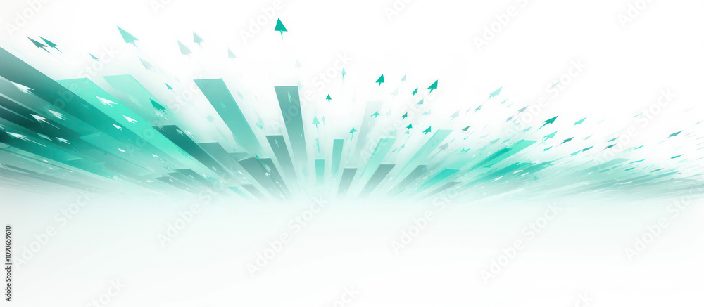 Poster abstract background featuring dynamic upward-moving arrows and lines in varying shades of teal, crea