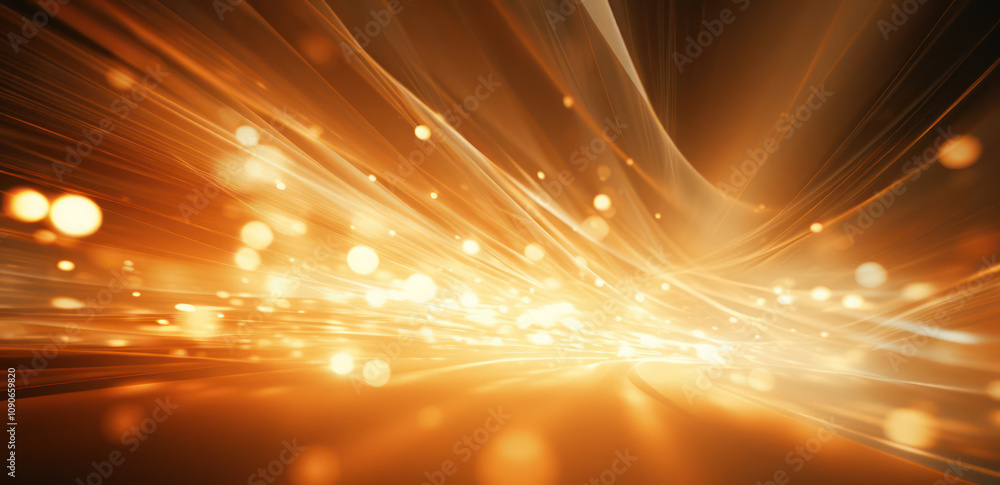 Poster abstract golden light trails with glowing bokeh effect creating a vibrant and dynamic background sui