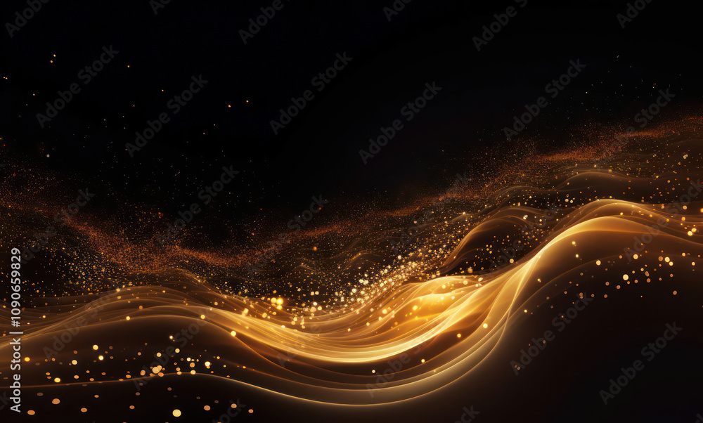 Leinwandbilder abstract golden wave background with sparkling particles flowing elegantly through a dark landscape,