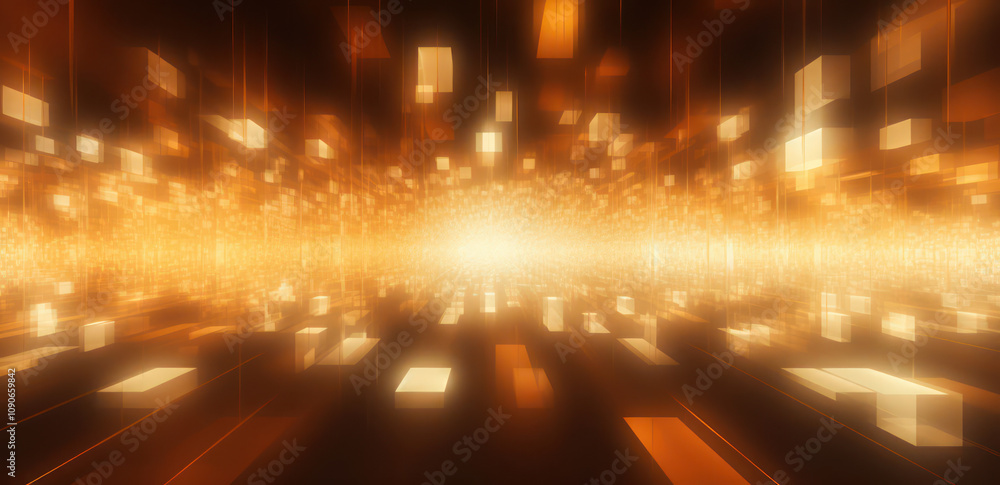 Aufkleber abstract background of glowing golden lights in a digital space creating a sense of depth and moveme