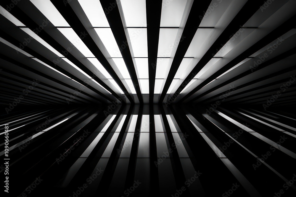 Poster abstract architectural design showcasing monochrome lines and light patterns in a modern space, high