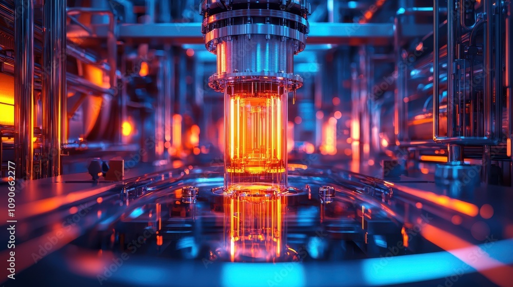 Poster visualizing the nuclear power generation process a standard rendering of energy production in a high