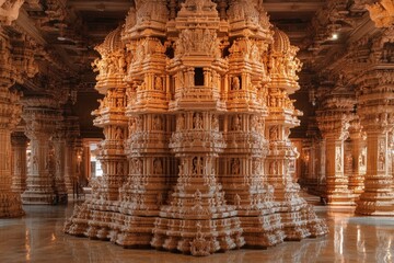 Naklejka premium Intricate temple architecture showcasing detailed carvings and serene ambiance.