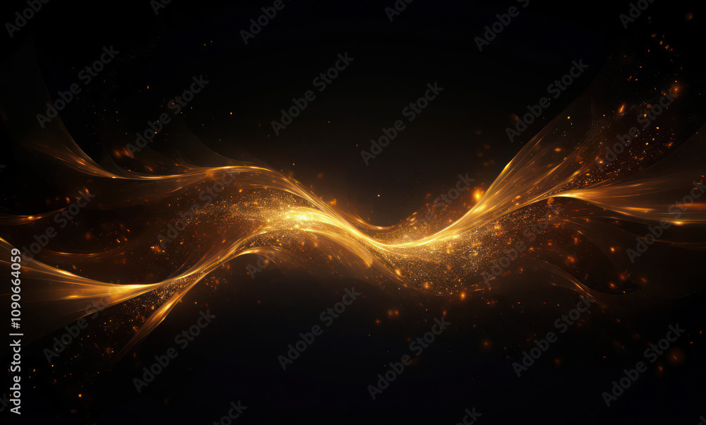 Aufkleber abstract golden wave with shimmering particles glowing against a dark background, creating a mystica