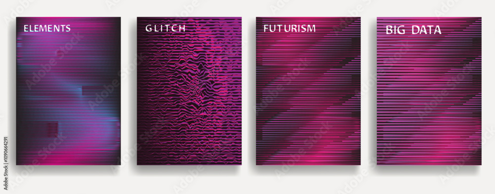 Poster glitch distorted geometric template brochures . modern art design . noise destroyed glitched flyer .