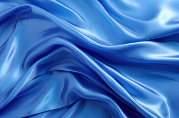 Obraz premium Soft and Shimmering Blue background Satin Fabric Draped Elegantly, Showcasing Smooth Texture and Luxurious Finish Ideal for Fashion, Design, and Interior Projects