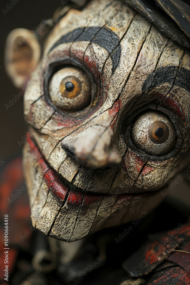 Aufkleber a close-up of a finely crafted puppet with expressive features showcasing intricate details and arti