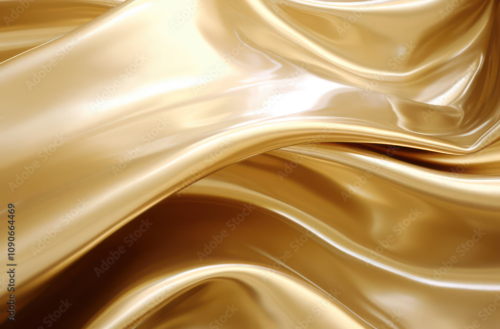 Poster luxurious golden satin fabric flowing in waves, creating an elegant and shimmering texture ideal for