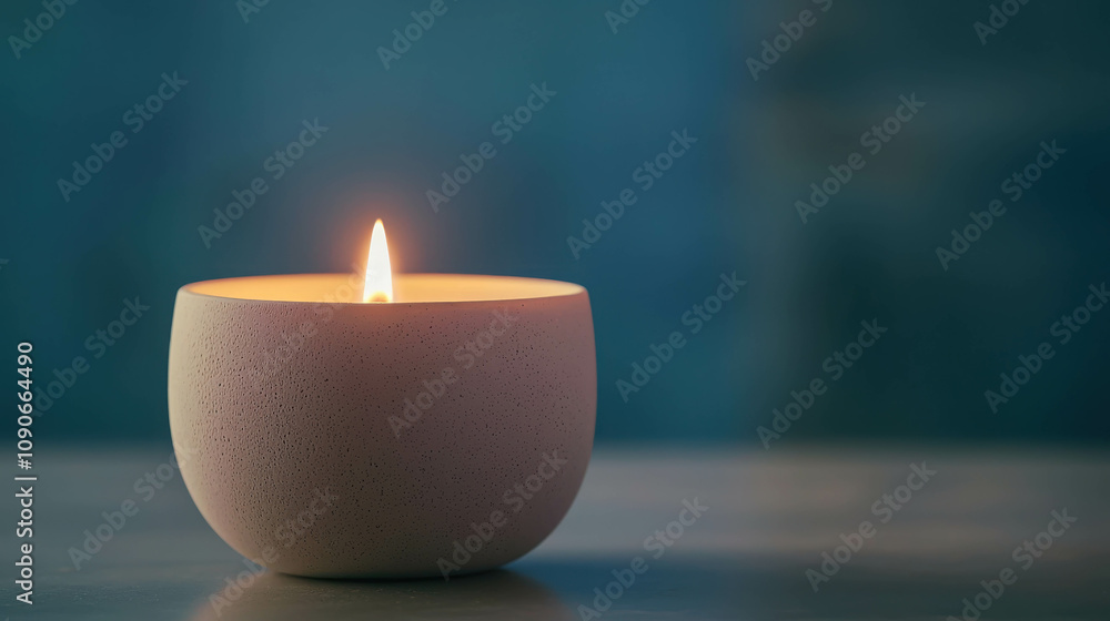 Poster close-up of a flickering candle with a warm glow against a soft background, perfect for creating a c