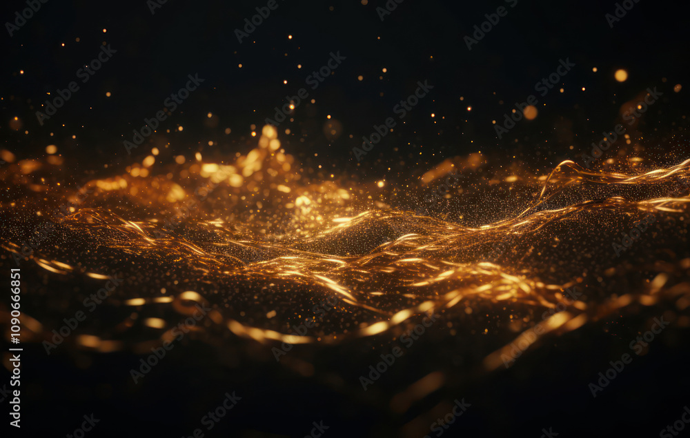 Poster golden waves of light and sparkle in motion, capturing the essence of elegance and serenity, backgro