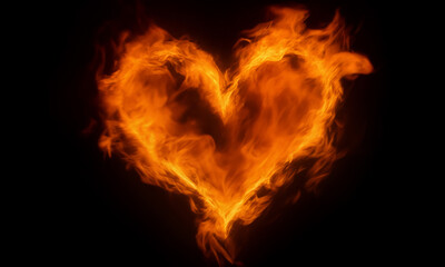 Fototapeta premium Heart shaped fire flames passionate burning love symbol concept
