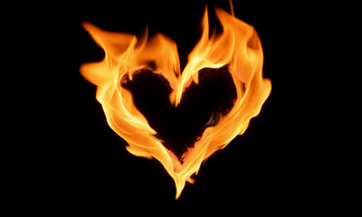 Fototapeta premium Heart shaped fire flames passionate burning love symbol concept