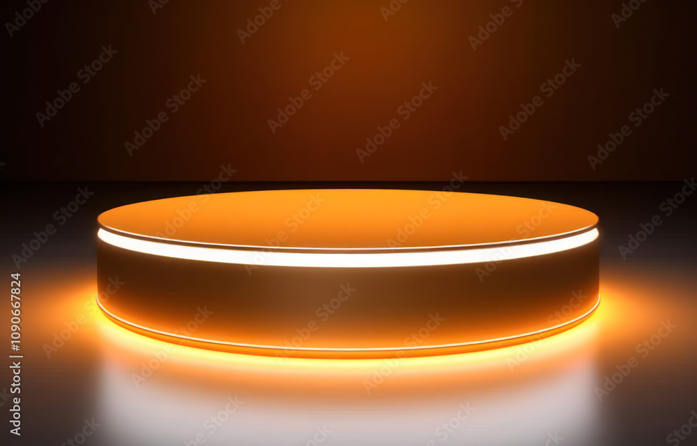 Aufkleber Modern RoundPlatform with Soft Glow in Warm Orange Background for Product Display, Presentation or Advertising in Studio Environment