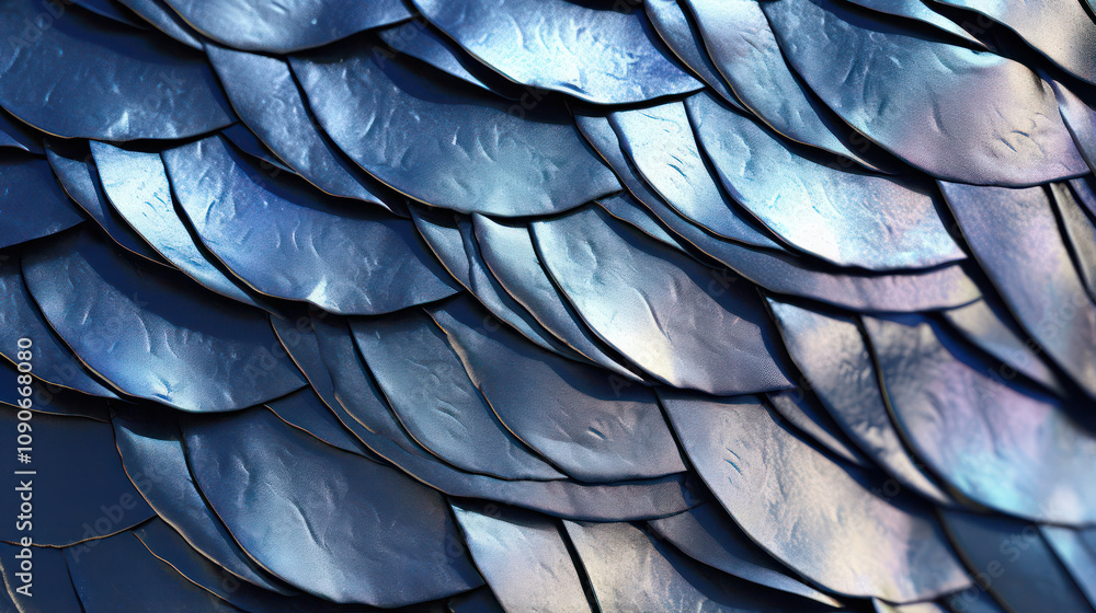 Poster shimmering blue fish scales texture close-up, capturing the intricate patterns and unique reflection