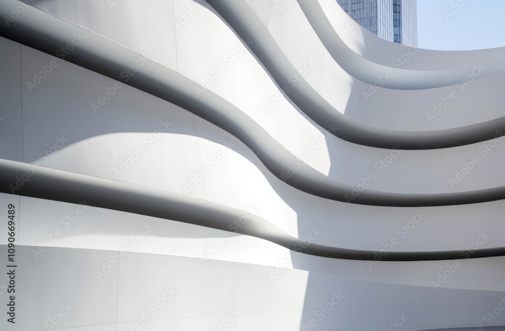Poster elegant curved architecture featuring smooth lines and shadows in a modern building with minimalist 