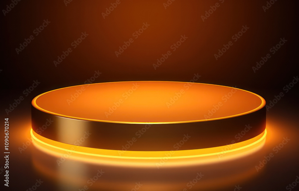 Poster illuminated circular display platform with smooth surface and warm orange glow ideal for product pre