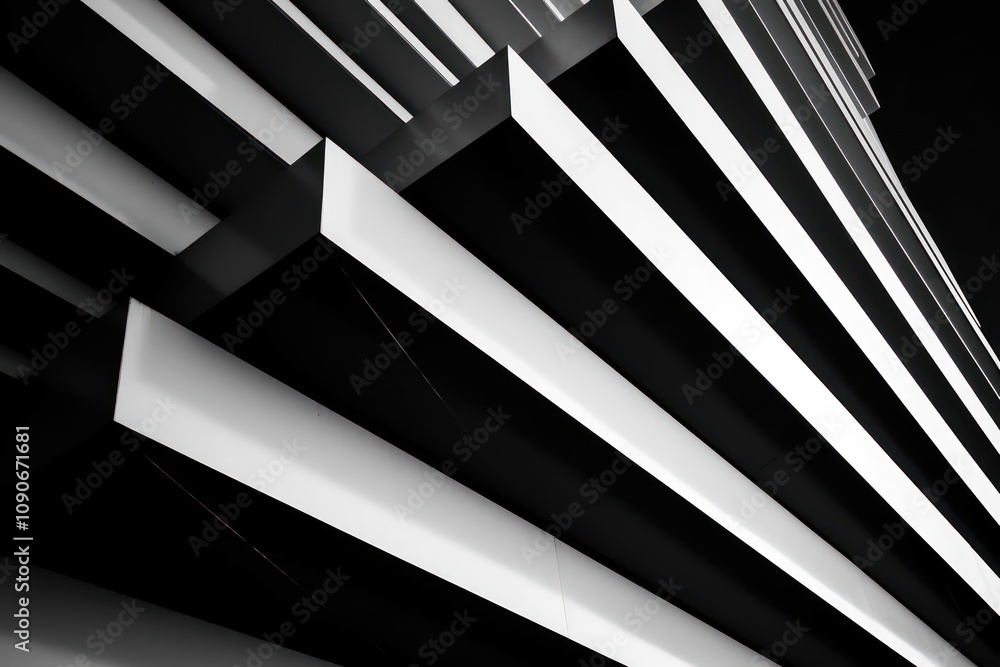 Poster abstract architectural design with striking black and white stripes creating a modern aesthetic in a