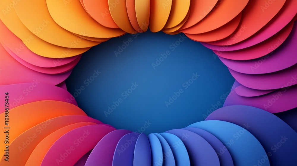 Poster a colorful circle of paper with a blue background. the circle is made up of many different colored c