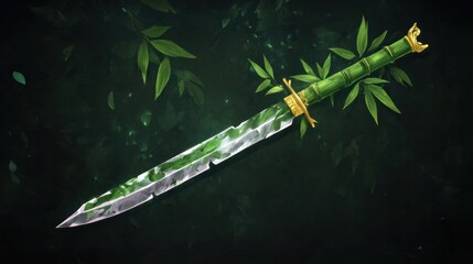 Green bamboo dagger illustration. Nature and craftsmanship