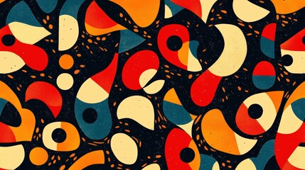 Fototapeta premium Abstract Geometric Pattern with Red, Orange, Yellow, Blue, and Black Shapes