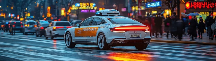 Obraz premium Self-driving car navigating busy city streets urban environment action sequence for technological innovation