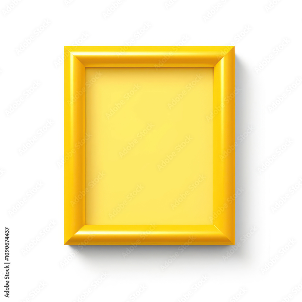 Poster bright yellow frame mockup with empty space for custom artwork or photography against a clean white 