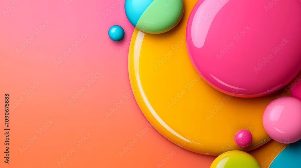 Poster a colorful background with a bunch of different colored balls. the balls are arranged in a circle an