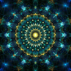 Fototapeta premium Abstract glowing mandala design in blue and gold