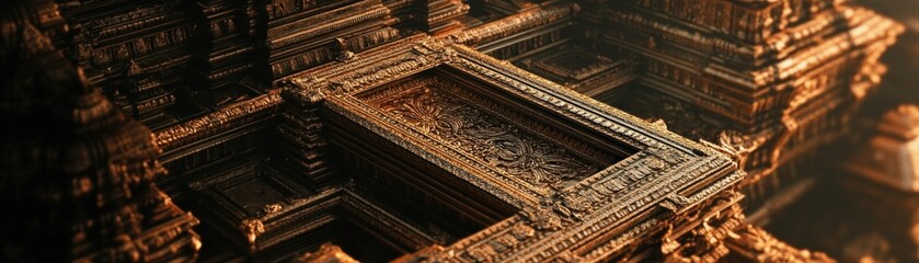 Intricate architectural design of a historical temple with detailed carvings.