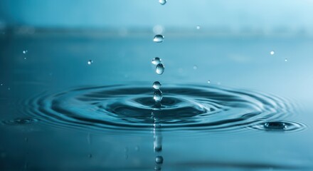 Serene water droplet ripple in tranquil blue setting