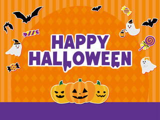 ハロウィンのステッカーバナーイラスト背景