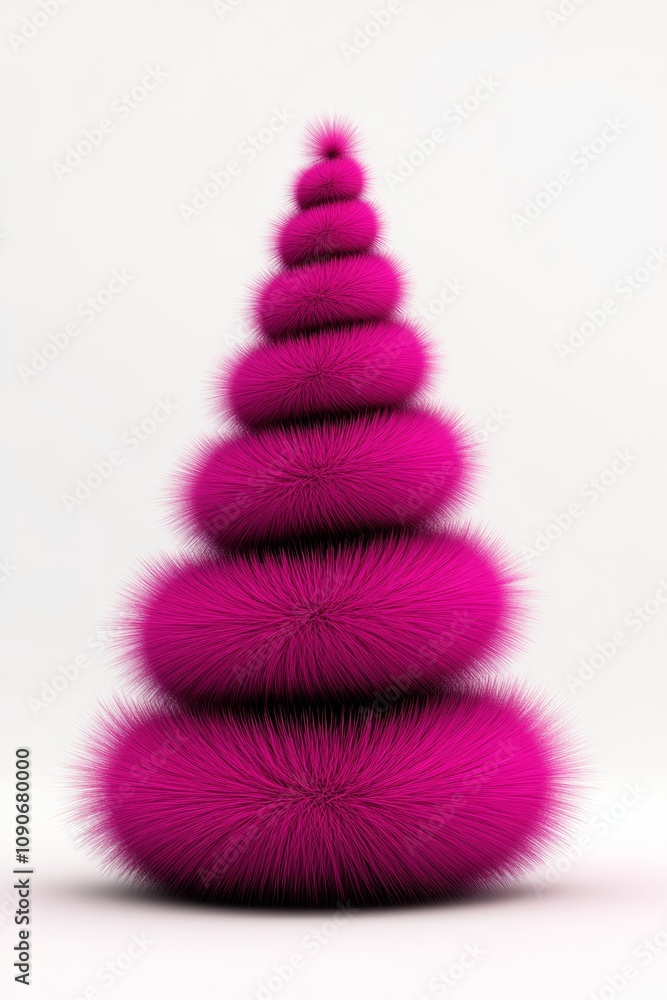 Poster pink tree made of fuzzy balls. the tree is pink and has a fuzzy texture. it is a unique and creative