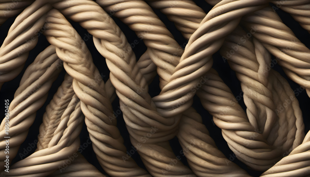 Wall mural seamless coiled rope texture with realistic patterns in natural colors and soft lighting