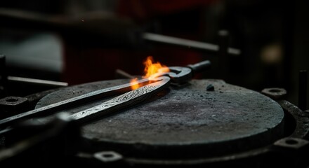 Obraz premium Artisan blacksmith forging intricate steel blade