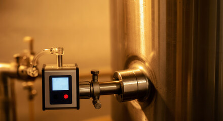 Close-up of digital thermometer on brewery tank