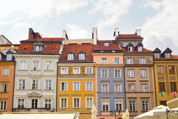Colorful vintage houses on the Square Old Town Market in Warsaw, Poland