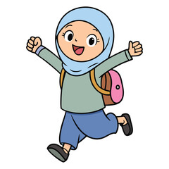 Obraz premium Girl Muslim Student Holding a Bag