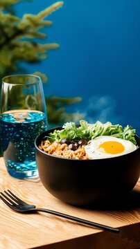 Bhutanese puta buckwheat noodles, misty Himalayan foothills with Buddhist temples