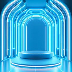 Sleek futuristic 3D neon lit podium with a minimal design perfect for a modern product showcase