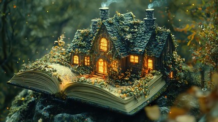 Fototapeta premium A surreal journey of a book that comes to life enchanted forest fantasy story magical realm whimsical perspective
